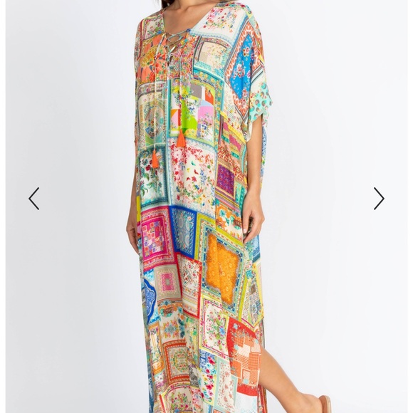JOHNNY WAS LACE UP MAXI KAFTAN DRESS - Picture 5 of 5
